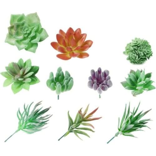 Plastic Artificial Succulents 10PCS Mini Artificial Plants Faux Assorted
