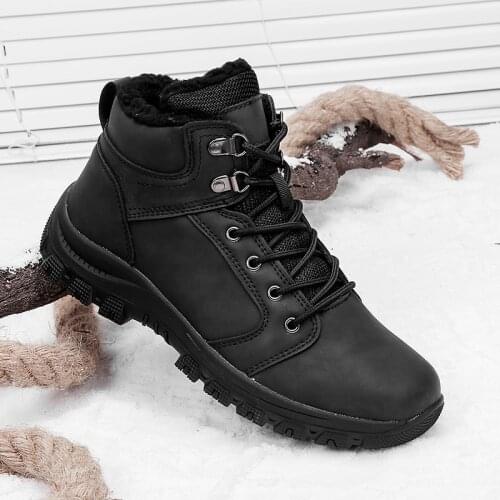 Winter Mid-top Work Boots Large Size Men Tooling Boots Plus Velvet Thick Warm Boot Comfortable Lace-up Hiking Boots Casual Shoes