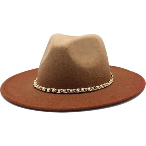 New Wide Brim wool Fedora Hat For Women Wool Felt Hats For Men Fall Winter 2-color gradient Panama Gamble Jazz Cap