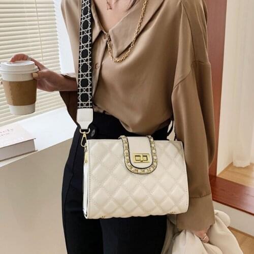 Fashion Designer Handbags Women Crossbody Wide Strap Shoulder Bag Diamond Grid Luxury Leather Quilted Messenger Bags For Woman