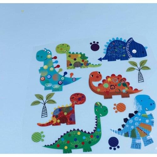 High Quality DIY Heat Transfer Washable Fashion Patches Lovely Dinosaur Animal Iron On Appliques Stripe Stickers On Clothes