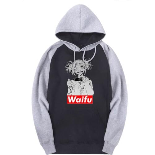 Cartoon Waifu Hooded Long Sleeve Mans Raglan Sweatshirts Fleece Casual Clothing Winter Hoodies Male Punk Outdoor Hoody Homme
