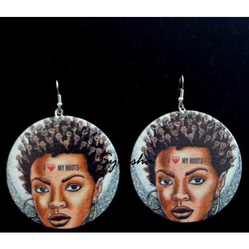 Vintage African Head Earrings Round Wooden Earrings With Fish Hook