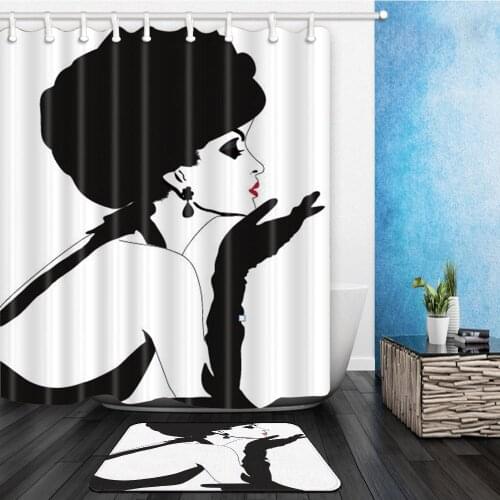 3D Sexy Girl woman Printing Pattern Shower Curtain Set Waterproof +Non-slip Mat Rug Toilet Bathroom Home Decor 2Pcs/Set