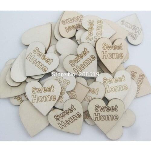 WBNWEN 20pcs Wood heart flatback Craft Buttons 1" "Sweet Home" Engraved DIY Home decoration