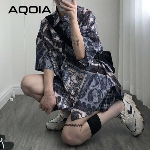 2021 Summer Streetwear Floral print Women Blouse Shirt Oversize Loose Short Sleeve Ladies Shirt Button Up Female Clothing