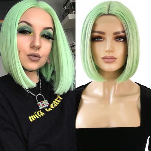 ORIANE Bob Straight Synthetic Wigs For Women Pink Green Color Cosplay Wigs With Headband Hair High Temperature Fiber Short Wigs