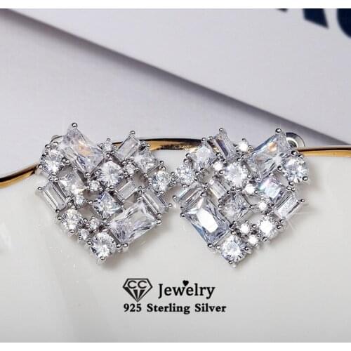 Stud Earrings For Women 925 Silver Cubic Zirconia Wedding Earring Fine Jewelry Simple Luxury Bridal Engagement Brincos CCE739