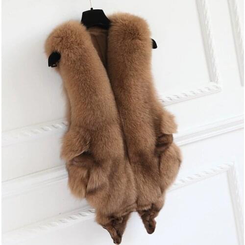 Fashion Womens Real Fox Fur Coat Female Winter Thicker Warm Real fur Vest Furry Fluffy Natural Fox Fur Parkas F2545