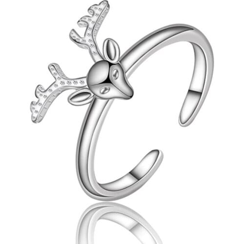 Hot Sell New Fashion Deer Design 925 Sterling Silver Adjustable Size Finger Rings for Women Girls Wholesale Jewelry Gift