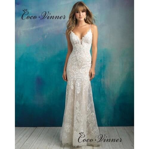 South America Fashion Lace Wedding Dress 2020 Sleeveless Strape V neck Emboridery Beading Vintage Mermaid Wedding Dresses W0654