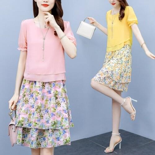 Womens Floral Chiffon Patchwork summer dress plus size L-5XL fat XXXL 3XL XXXXL 4XL XXXXXL 100KG woman ladies wear loose dresses