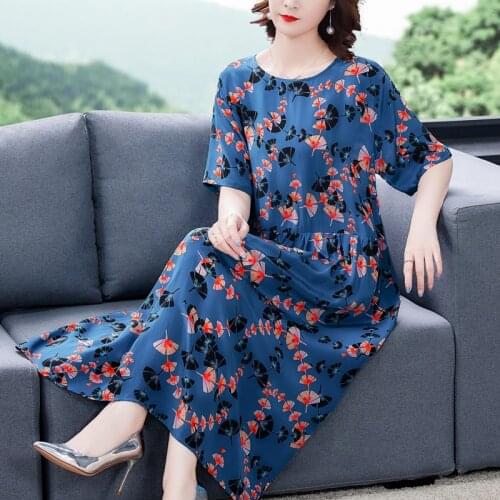 Summer Casual 5XL Plus Size Print Dress Women Vintage Loose Mulberry Silk Beach Midi Sundress 2021 Elegant Bodycon Party Vestido