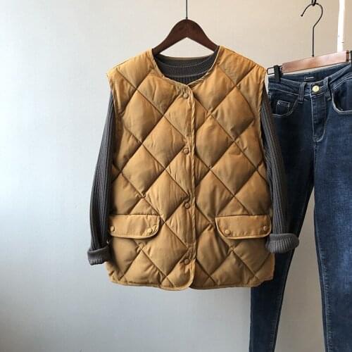 Soft Cotton Covered Button Vest Women Autumn Winter New Loose Cotton Jacket Waistcoat Women Diamond Lattice Cotton Jacket 3086
