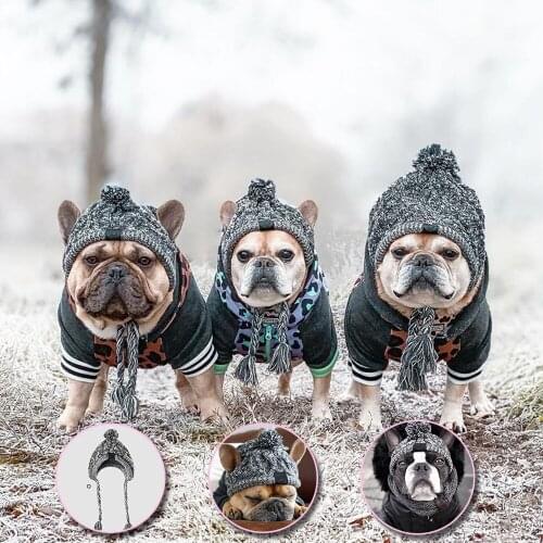 Winter Warm Wool Knitted Dog Hat Windproof Fluffy Pets Accessories For Small Medium Dogs Hat French Bulldog Puppy Cat Chihuahua