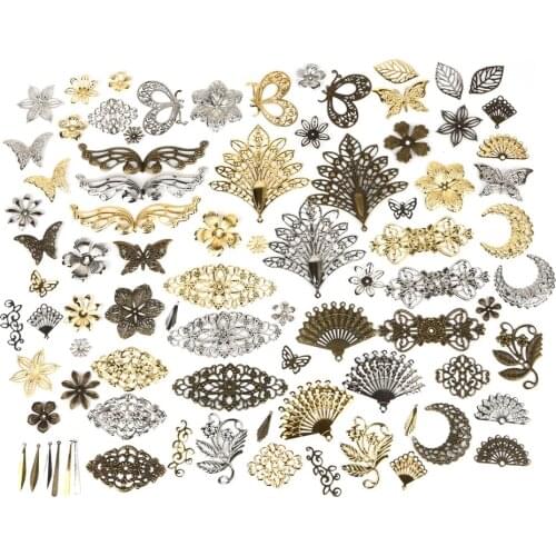 10pcs Moon Filigree Flower Wraps Antique Bronze Metal Crafts Connectors For DIY Embellishments Scrapbooking Jewelry Accessories