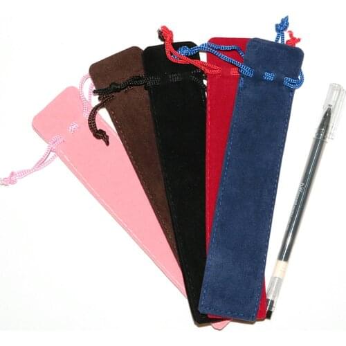 100PCS Black Velvet Drawstring Pen Pouch Sleeve Holder Single Pen Bag Case Pencil Bag Black Blue Pink Gray Red Color