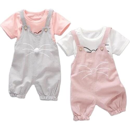 2021 New Infant Baby Girl Summer Clothing Cartoons Top Strap Shorts Set for Newborn Baby Girls Clothes Outfits 0-4Y Cool Sets