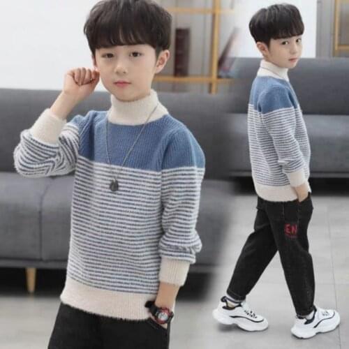 2021 Spring Autumn Striped Baby Boys Soft Warm Knitted Sweater for Childrens Tops Clothes Kids Turtlenck Pullover Sweaters W323
