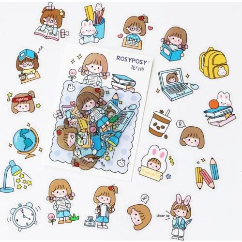 40PCS /Pack Kawaii Study Girl Sticker Notebook Computer DIY Decoration