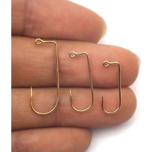50pcs Gold Color Fishing Hook 90 Degree Aberdeen Jig Fish Hooks High Carbon Steel Worm Bait lure Crankbait lead head hook DIY