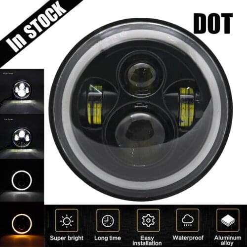 7 Inch LED Headlights DRL Hi/Lo Beam 50W 30W Halo Ring Amber Angel Eye For Niva Motorcycle Lada Offroad 4x4 UAZ 12V 24V