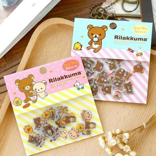 80pcs/lot PVC Kawaii Rilakkuma Stickers Scrapbooking Cat Sentimental Circus Japanese Stickers Line Friend Stationary Set