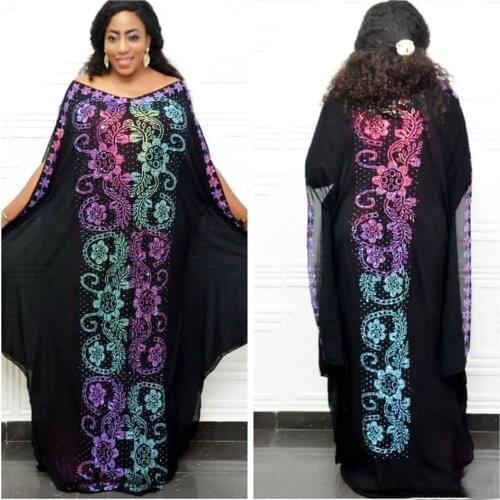 African Traditional Clothing for Women Encrypted Chiffon Full-diamond Bat Sleeve Two-piece Long Dress Sling African Maxi Dress