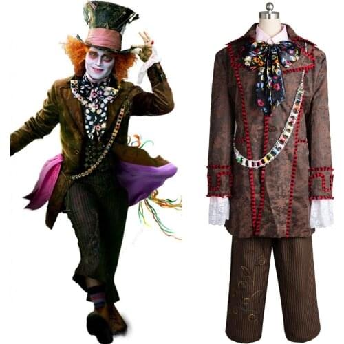 Alice Cosplay In Wonderland Johnny Depp Hatter Jacket Pants Tie Full Set Uniform Halloween Cosplay Costumes For Men Size