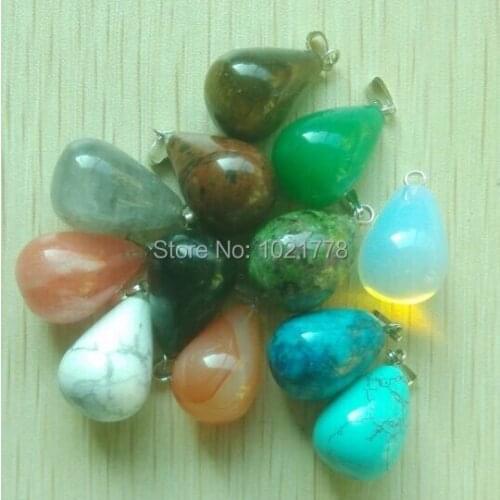 Free Shipping 2018 Fahsion Natural Stone Mixed Water Drop Charms Pendants For Necklaces Making Jewelry 24Pcs/Lot Wholesale