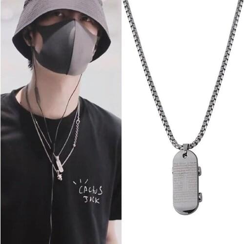 Skateboard Statement Pendant Necklace Stainless Steel Christian Lords Prayer Scripture Sweater Chain Cross Bible Verse Jewelry