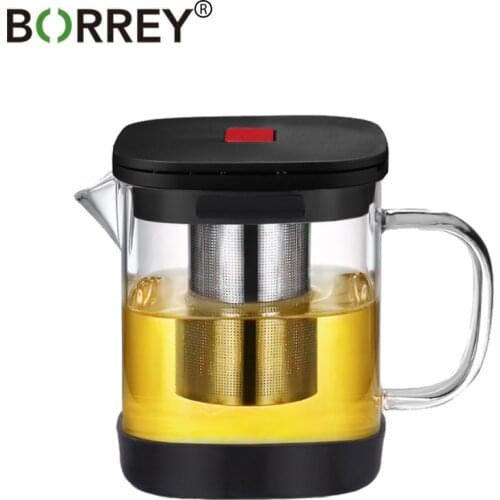 BORREY 1L Borosilicate Glass Teapot Heat Resistant Square Glass Teapot With Tea Infuser Filter Flower Tea Pot With Silicone Base