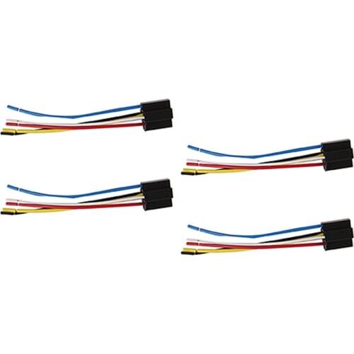 DC 12V/24V 40A 5-Pin Wire Cable Relay Socket Harness Connector 4pcs for Car Truck