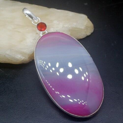 Gemstonefactory Jewelry Big Promotion 925 Silver Red Garnet Botswana Agate Oval Shape Women Ladies Gifts Necklace Pendant 0499