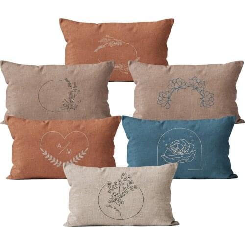 Art Cushion Cover Navy Linen Flower Throw Pillow Case Car Decor Home Decoration 30x50 Abstract Decorative Pillowcase