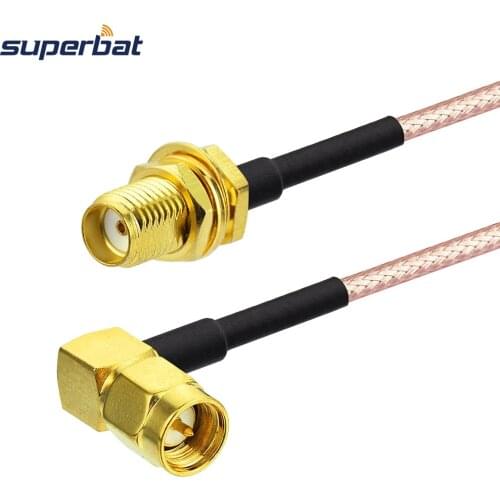 Superbat SMA Female Jack Bulkhead to SMA Male Plug Right Angle Connector RF Pigtail Extension Cable RG316 10cm for Wi-Fi Radios