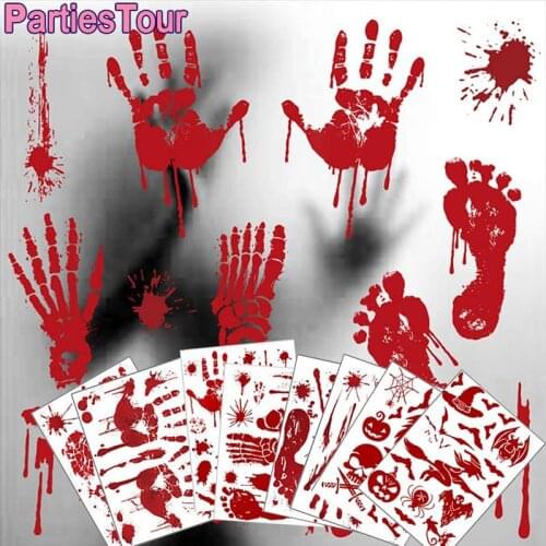 Halloween Bloody Stickers Self-Adhesive Decor with Horror Handprint Skull Window Decals for Wall Floor Clings Halloween Decor