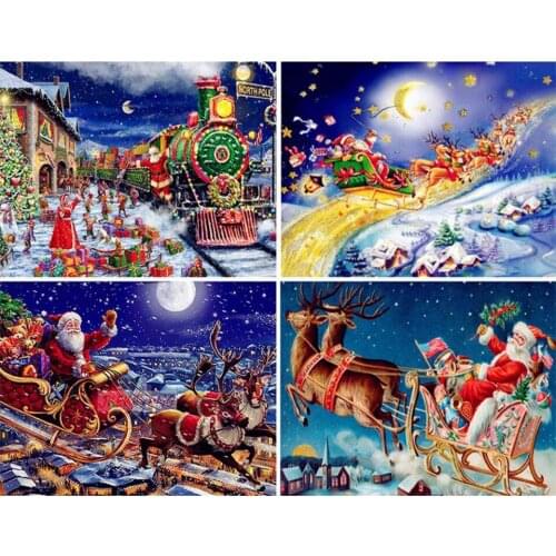 Yujohom Full Square Diamond Embroidery Christmas Gift Diamond Painting Santa Rhinestones Cross Stitch Mosaic Deer Decor for Home