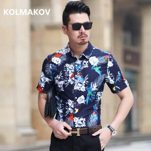 Summer fashion mens Clothing Flower color Shirts Short Sleeves Casual Slim Fit Shirt Mens Business Shirt Men Plus Size M-7XL