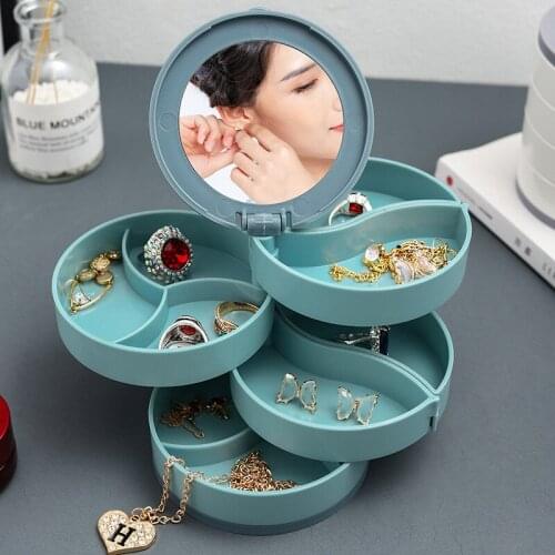 Small And Exquisite Rotating Multilayer Jewelry Box Earring Storage Box Bracelet Necklacestand Dustproof Box Organizer Holder