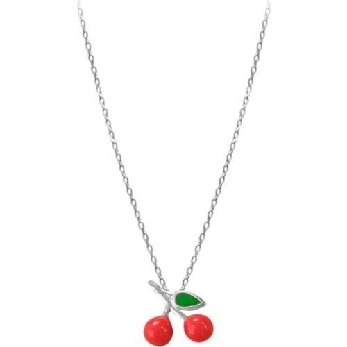 Cute small pendant clavicle S925 sterling silver necklace with sweet red cherry accessories gift for female birthday gifts