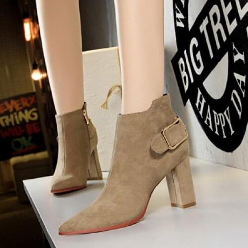 Fashion New Button Women Solid Color Ankle Boots Ladies Sexy High Heel Women Pumps Pointed Toe Casual Party Female Short Boots