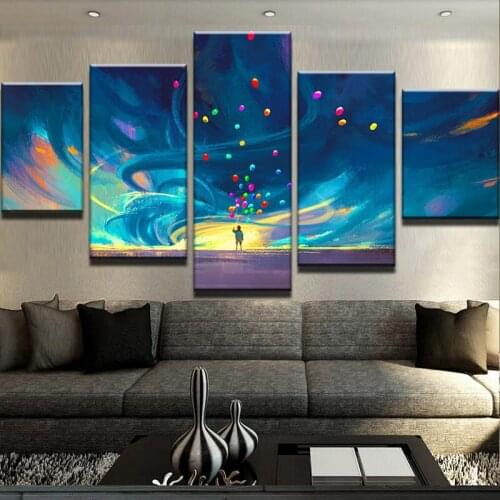 Canvas Modular Pictures Frame Wall Art 5 Pieces Colored People Balloon Cloud HD Print Painting For Living Room Decor Poster