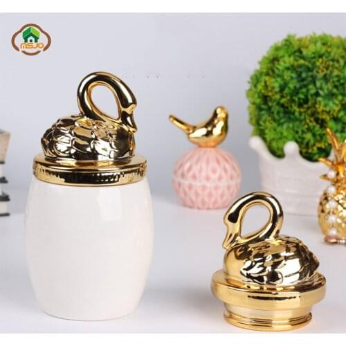 MSJO Jewelry Organizer Storage Box for Women Ceramic Dustproof Swan Cover Home Deco Desktop Organization Jewellery Storage Case