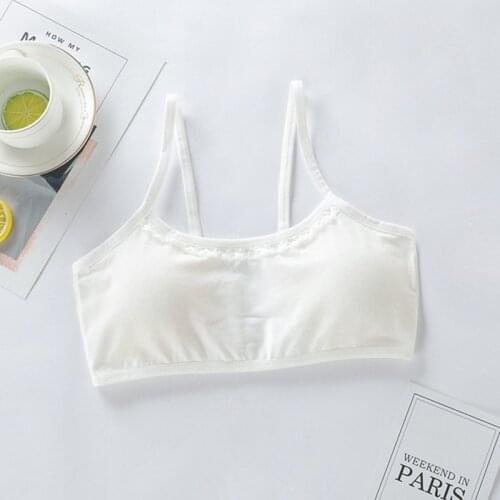 Soft Girls Training Bra Cotton Puberty Clothing Teenage Teens Sport Bras Kids Underwear Push Up Bra with Chest Pad No Steel Ring