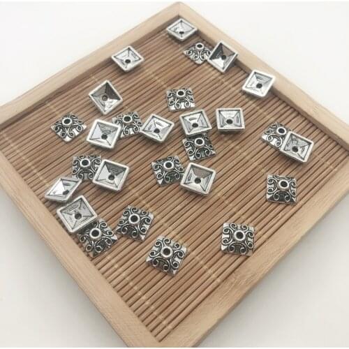 Charms for Anklet Making, 10Pcs Bead End Caps Findings Four Flower Silver Color 10x10x4mm, Handmade DIY Necklace Accessories