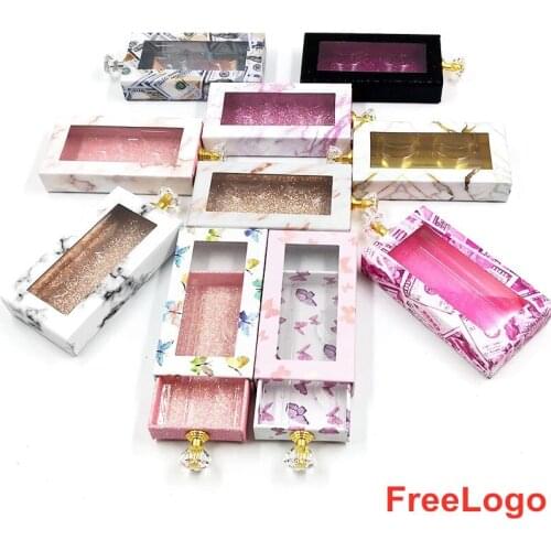 New Lash Boxes Packaging Wholesale Empty Eyelash Packaging Box Rectangle Lashes Case Eyelashes Package makeup Crystal handle