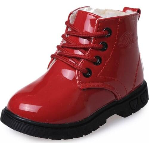 Autumn and Winter New Childrens Snow Boots Boys and Girls Martin Boots Round Toe Lace Up Kids Ankle Boots