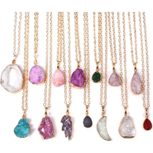 22 styles Natural agates druzy crystal pendant necklace jewelry healing energy lucky gem stone necklaces reiki jewelry for women