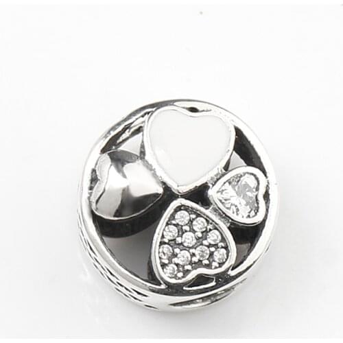 Genuine 925 Sterling Silver Heart-Shaped Petals of Love Clover Beads with Enamel&CZ fit Charm Bracelets for Women Jewelry